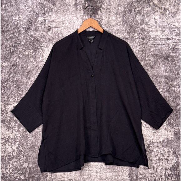 Citron Santa Monica Top Small Womens Black Textured Silk Oversized Tunic - Picture 1 of 8